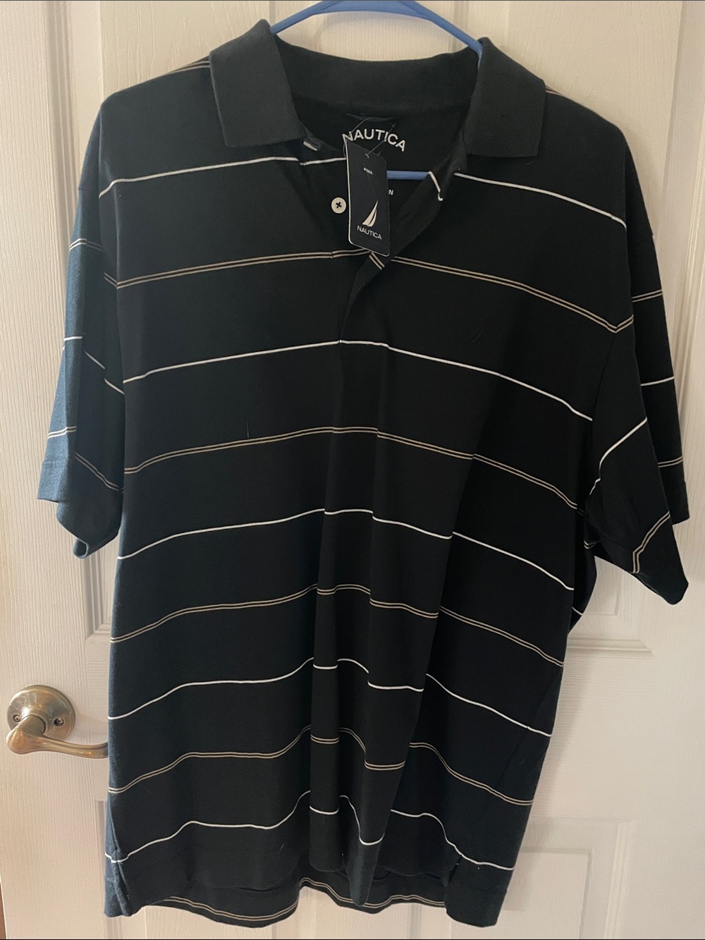 Nautica Black Polo with White Pinstripes